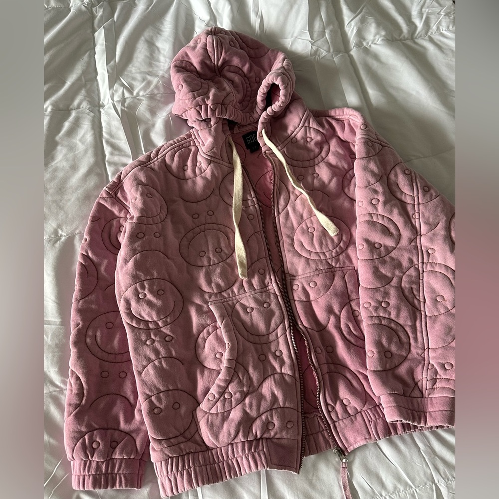 Urban outfitters BDG Embroidered Smile Zip Up Hoodie Sweatshirt